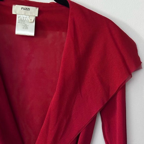 Elegant Italian Luxury: Red Tulle Fuzzi Cache Coeur Top - Picture 3 of 5